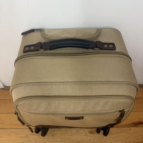 L.L. Bean Small Luggage Carry On With 360 4 Wheels Spinner Tan Canvas Suitcase - Picture 3 of 12